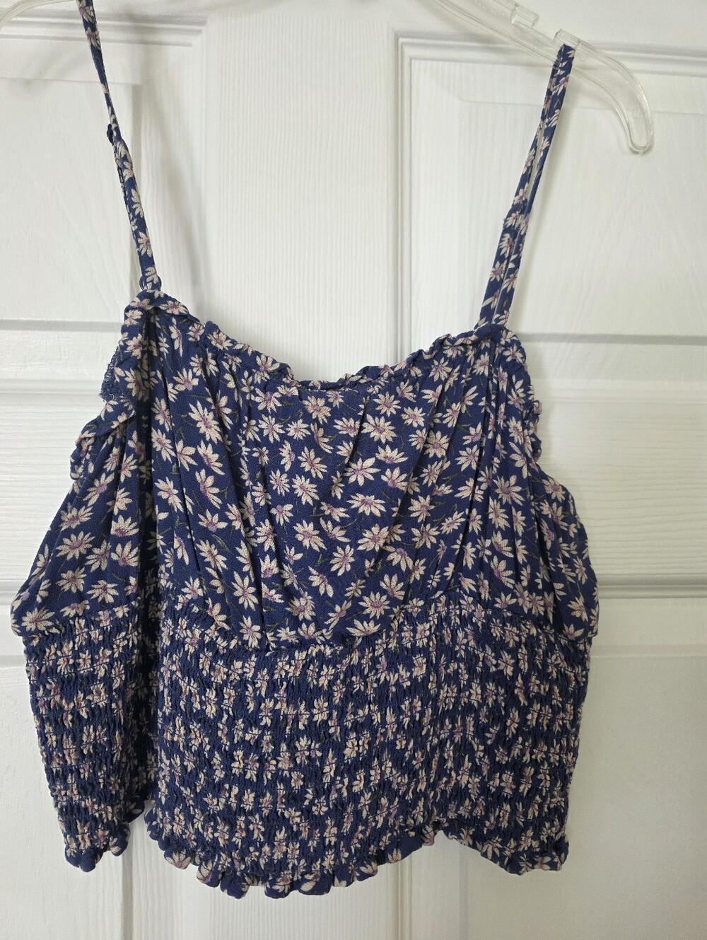 American Eagle Women's Blue Floral Smocked Cami Top Size Medium Adjustable Strap